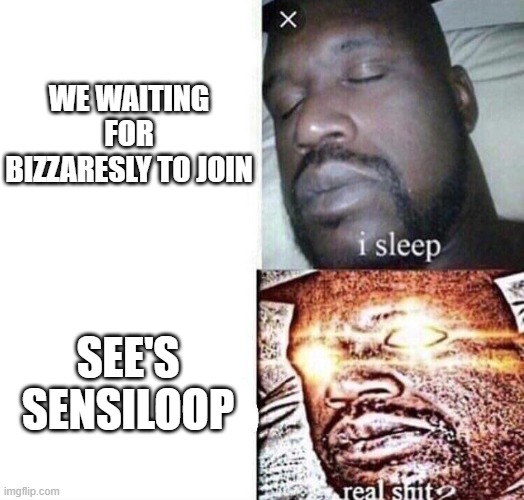 i sleep real shit | WE WAITING FOR BIZZARESLY TO JOIN; SEE'S SENSILOOP | image tagged in bullshit | made w/ Imgflip meme maker