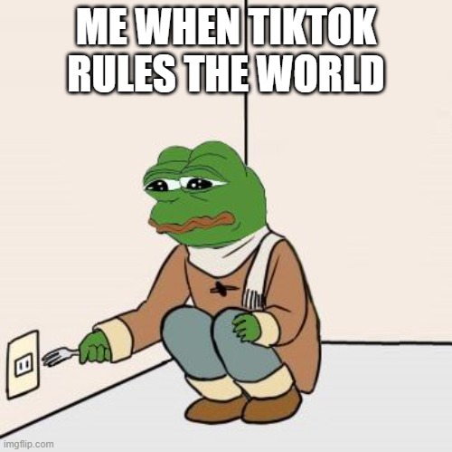 :( | ME WHEN TIKTOK RULES THE WORLD | image tagged in pepe the frog fork,tiktok sucks | made w/ Imgflip meme maker
