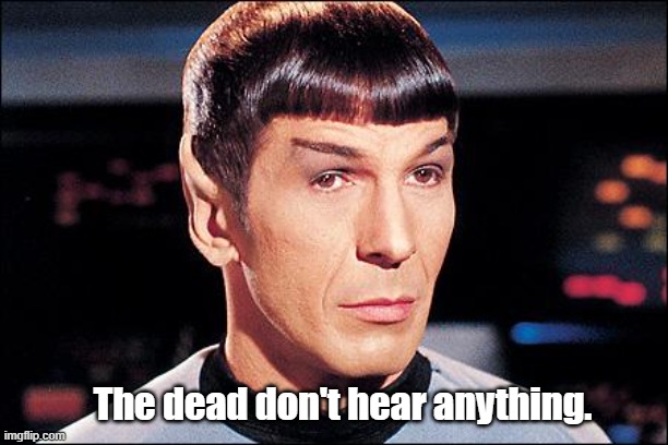 Condescending Spock | The dead don't hear anything. | image tagged in condescending spock | made w/ Imgflip meme maker