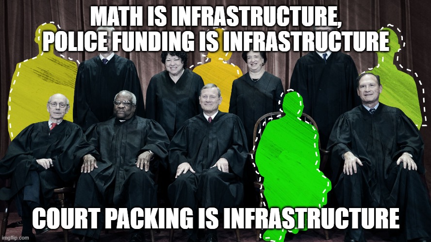 Infrastruture | MATH IS INFRASTRUCTURE, POLICE FUNDING IS INFRASTRUCTURE; COURT PACKING IS INFRASTRUCTURE | image tagged in infrastructure | made w/ Imgflip meme maker