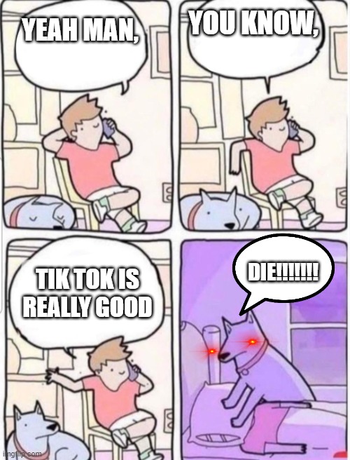 kill everyone like this person |  YOU KNOW, YEAH MAN, TIK TOK IS REALLY GOOD; DIE!!!!!!! | image tagged in dog kills owner | made w/ Imgflip meme maker