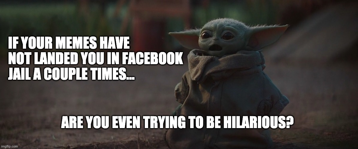  IF YOUR MEMES HAVE NOT LANDED YOU IN FACEBOOK JAIL A COUPLE TIMES... ARE YOU EVEN TRYING TO BE HILARIOUS? | image tagged in funny | made w/ Imgflip meme maker