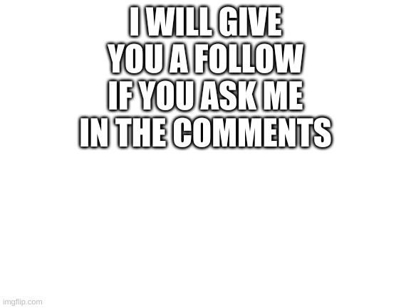 pls comment | I WILL GIVE YOU A FOLLOW IF YOU ASK ME IN THE COMMENTS | image tagged in blank white template,follow | made w/ Imgflip meme maker