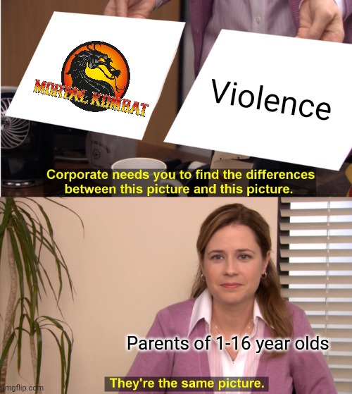 They're The Same Picture Meme | Violence; Parents of 1-16 year olds | image tagged in memes,they're the same picture | made w/ Imgflip meme maker