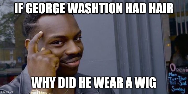 ......true tho | IF GEORGE WASHTION HAD HAIR; WHY DID HE WEAR A WIG | image tagged in point to head | made w/ Imgflip meme maker