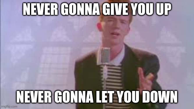 NEVER GONNA GIVE YOU UP NEVER GONNA LET YOU DOWN | made w/ Imgflip meme maker