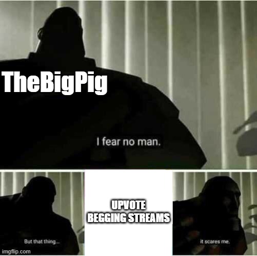 I fear no man | TheBigPig; UPVOTE BEGGING STREAMS | image tagged in i fear no man | made w/ Imgflip meme maker