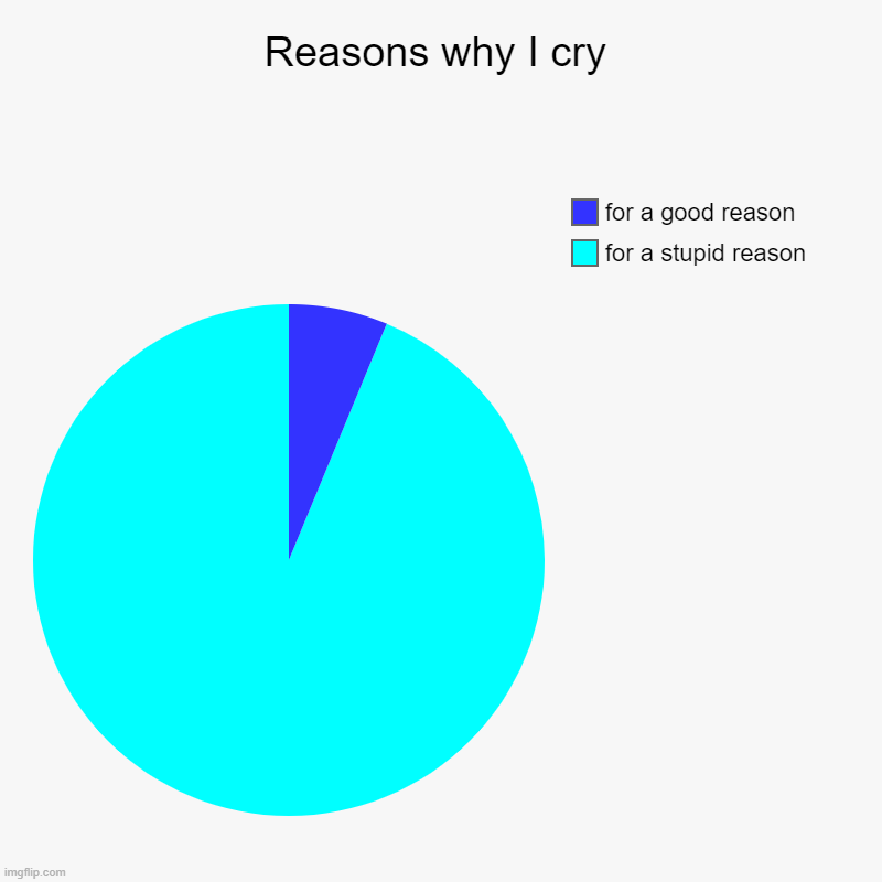 Reasons why I cry | for a stupid reason, for a good reason | image tagged in charts,pie charts,autism,meltdown | made w/ Imgflip chart maker