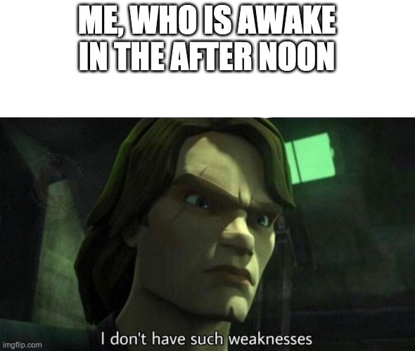 I don't have such weakness | ME, WHO IS AWAKE IN THE AFTER NOON | image tagged in i don't have such weakness | made w/ Imgflip meme maker