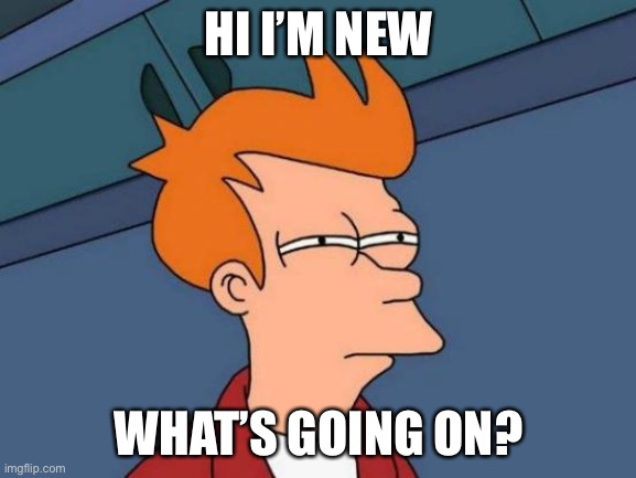 Futurama Fry Meme | HI I’M NEW; WHAT’S GOING ON? | image tagged in memes,futurama fry | made w/ Imgflip meme maker