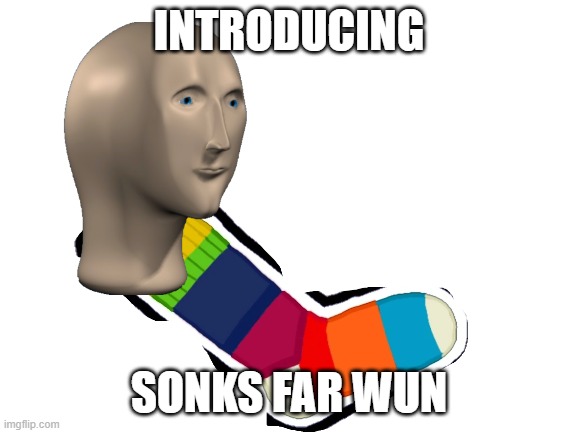Socks for 1 meme man | INTRODUCING; SONKS FAR WUN | image tagged in memes,meme man,socks | made w/ Imgflip meme maker