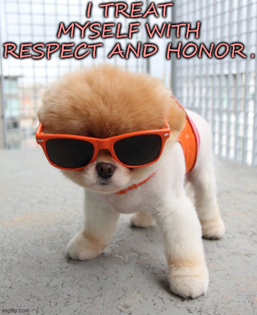Self Respect |  I TREAT MYSELF WITH RESPECT AND HONOR. | image tagged in affirmation,puppy,repect,honor | made w/ Imgflip meme maker