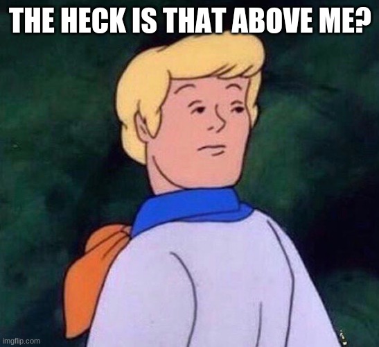 fred is done with your business | THE HECK IS THAT ABOVE ME? | image tagged in fred is done with your business | made w/ Imgflip meme maker