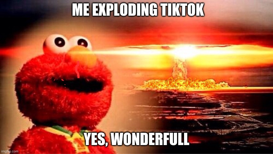 elmo nuclear explosion | ME EXPLODING TIKTOK; YES, WONDERFULL | image tagged in tiktok sucks | made w/ Imgflip meme maker