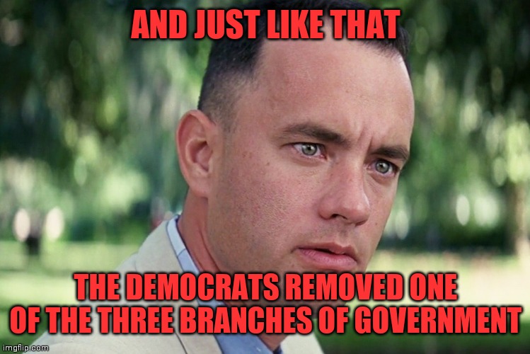 Hold onto your butts. | AND JUST LIKE THAT; THE DEMOCRATS REMOVED ONE OF THE THREE BRANCHES OF GOVERNMENT | image tagged in memes,and just like that,supreme court | made w/ Imgflip meme maker