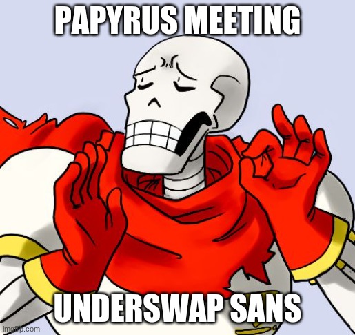 Papyrus Just Right |  PAPYRUS MEETING; UNDERSWAP SANS | image tagged in papyrus just right | made w/ Imgflip meme maker