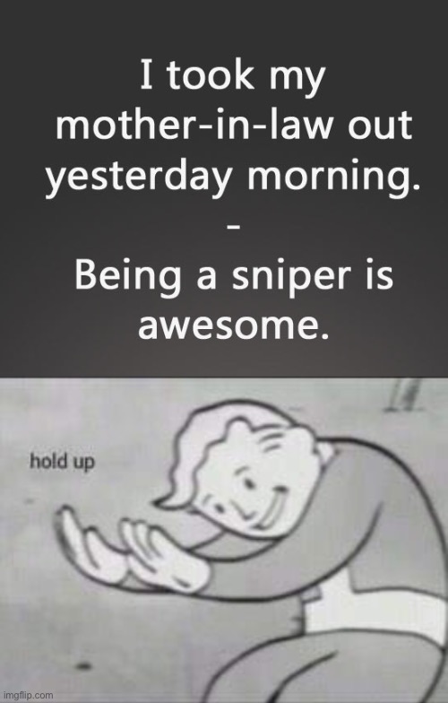 What kind of kid is this | image tagged in fallout hold up,dark humor,mother,funny,sniper | made w/ Imgflip meme maker