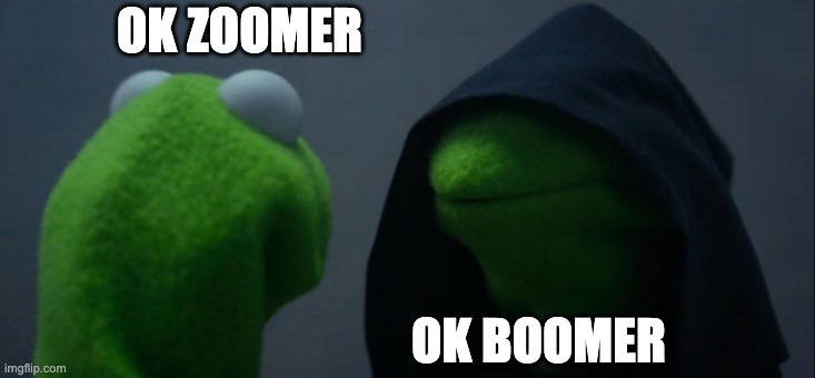 Evil Kermit Meme | OK ZOOMER; OK BOOMER | image tagged in memes,evil kermit | made w/ Imgflip meme maker