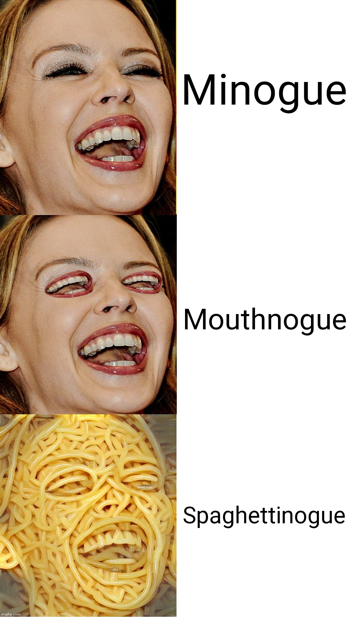 SPAGHETTINOGUE | Minogue; Mouthnogue; Spaghettinogue | image tagged in memes,free stuff,lunch time,kylie spaghettinogue | made w/ Imgflip meme maker
