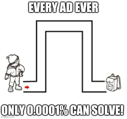 NO WAY! Can you solve? Only 0.00000001% can! | EVERY AD EVER; ONLY 0.0001% CAN SOLVE! | image tagged in blank white template,ads,clickbait,memes,funny memes | made w/ Imgflip meme maker