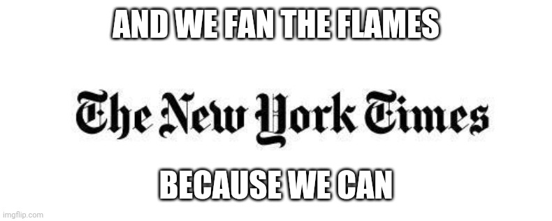 nyt | AND WE FAN THE FLAMES BECAUSE WE CAN | image tagged in nyt | made w/ Imgflip meme maker