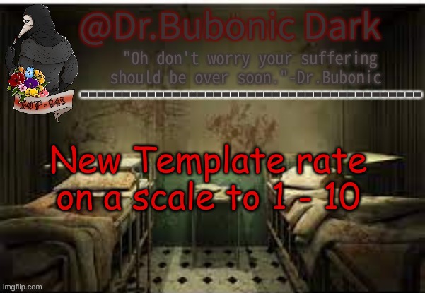 Dr.Bubonics Office | New Template rate on a scale to 1 - 10 | image tagged in dr bubonics office | made w/ Imgflip meme maker