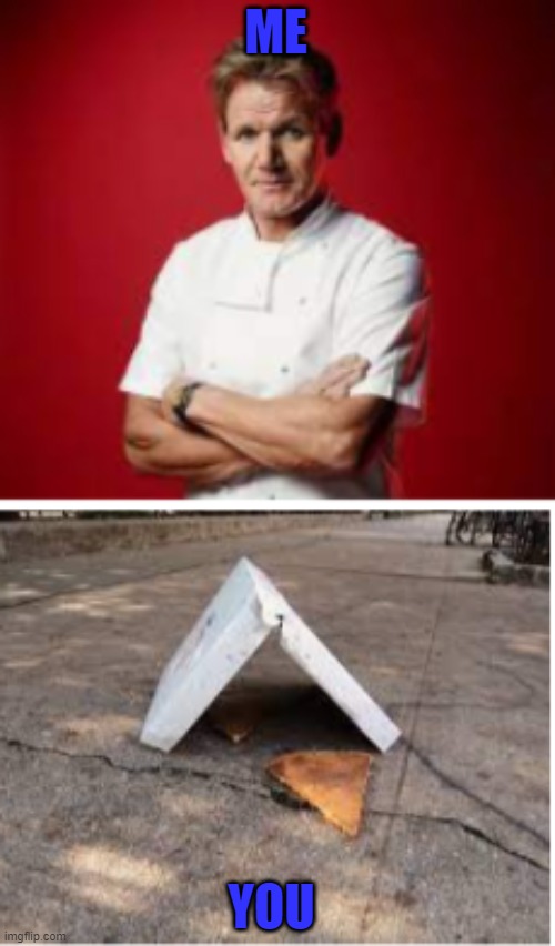 Gordon Ramsay vs, Sidewalk Pizza | ME; YOU | image tagged in gordon ramsay,sidewalk pizza,pizza | made w/ Imgflip meme maker