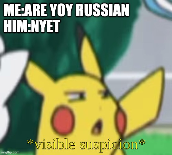 Suspicion | ME:ARE YOY RUSSIAN
HIM:NYET | image tagged in visible suspicion | made w/ Imgflip meme maker