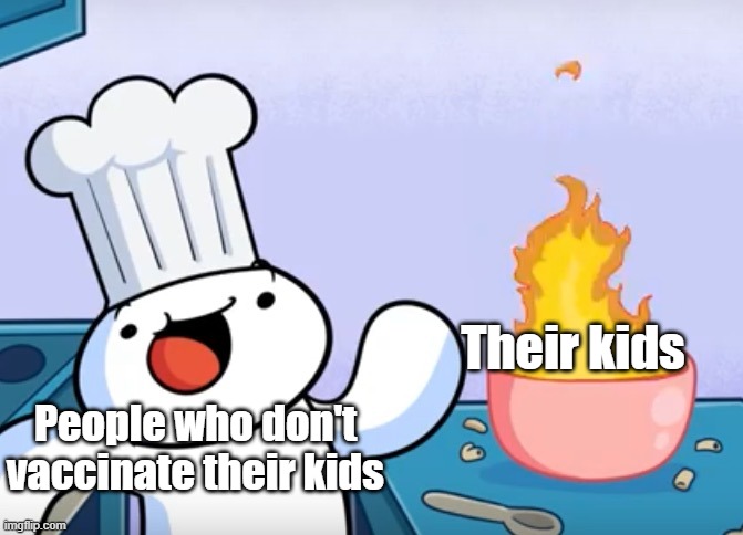 Kitchen fire | Their kids; People who don't vaccinate their kids | image tagged in odd1sout cooking | made w/ Imgflip meme maker