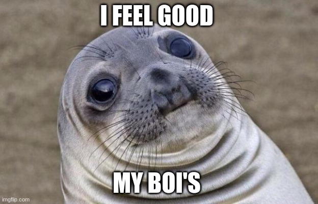 me in a good mood | I FEEL GOOD; MY BOI'S | image tagged in memes,awkward moment sealion | made w/ Imgflip meme maker
