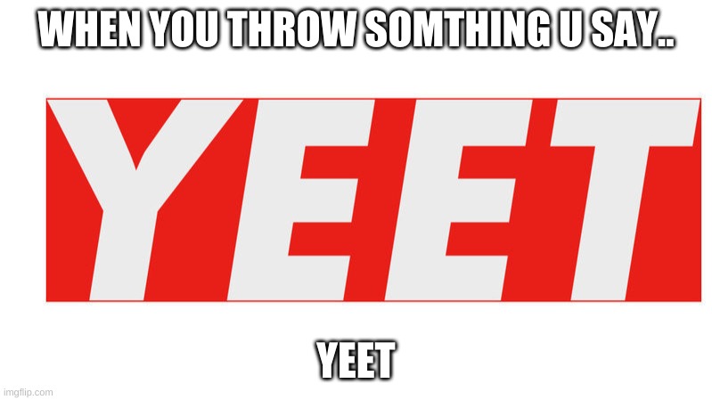 yeet | WHEN YOU THROW SOMTHING U SAY.. YEET | image tagged in yeet,ow,throw,oof,your really reading these tags lol | made w/ Imgflip meme maker