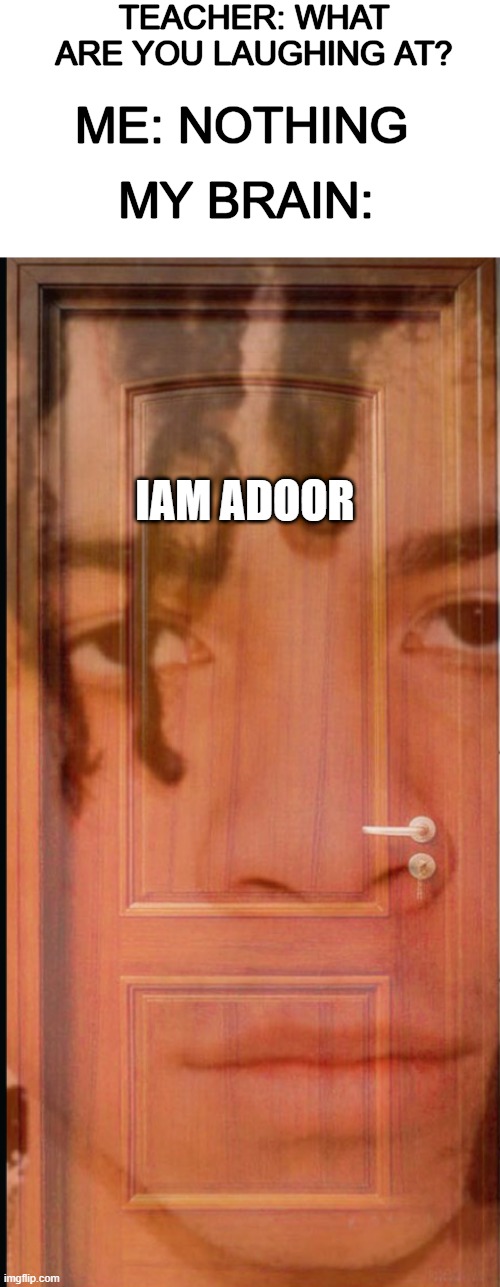 Iam adoor |  TEACHER: WHAT ARE YOU LAUGHING AT? ME: NOTHING; MY BRAIN:; IAM ADOOR | image tagged in ian dior | made w/ Imgflip meme maker
