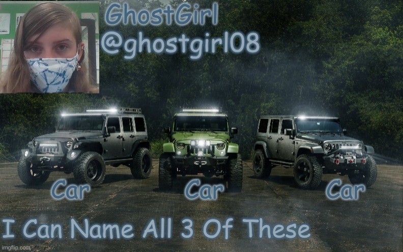 GhostGirl08 Temp | Car             Car              Car; I Can Name All 3 Of These | image tagged in ghostgirl08 temp | made w/ Imgflip meme maker