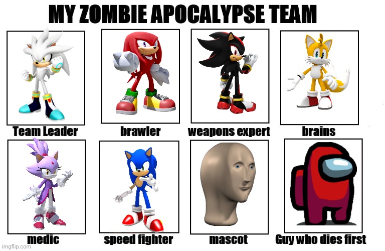 Zombie Apocalypse team, SONIC STYLE!!! | image tagged in my zombie apocalypse team | made w/ Imgflip meme maker