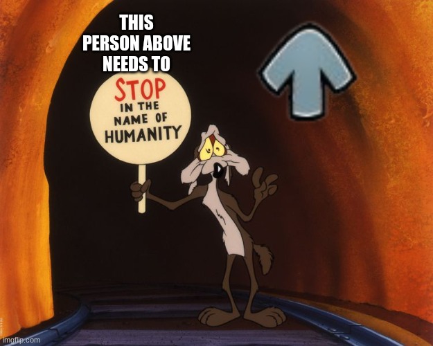 Stop In The Name Of Humanity | THIS PERSON ABOVE NEEDS TO | image tagged in stop in the name of humanity | made w/ Imgflip meme maker