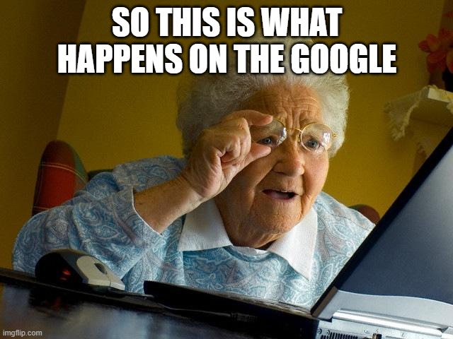 Grandma Finds The Internet Meme | SO THIS IS WHAT HAPPENS ON THE GOOGLE | image tagged in memes,grandma finds the internet | made w/ Imgflip meme maker