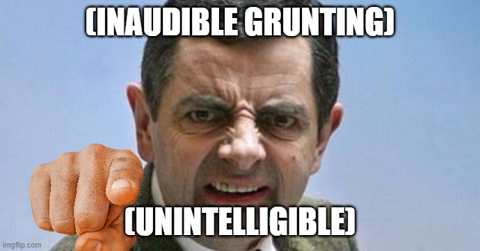 Mr Bean Disgusted  | (INAUDIBLE GRUNTING); (UNINTELLIGIBLE) | image tagged in mr bean disgusted | made w/ Imgflip meme maker