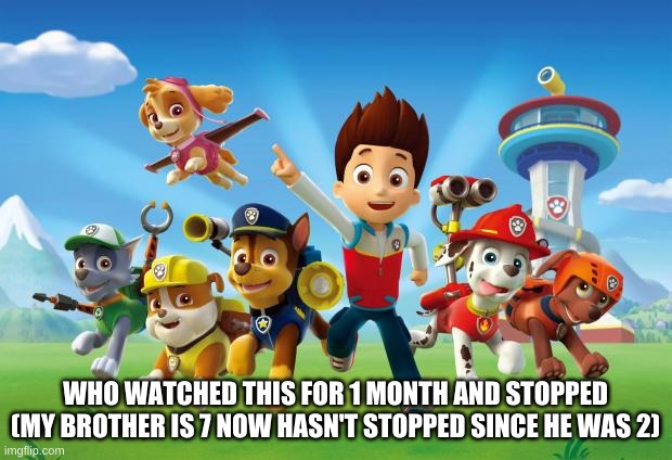 Paw Patrol  | WHO WATCHED THIS FOR 1 MONTH AND STOPPED (MY BROTHER IS 7 NOW HASN'T STOPPED SINCE HE WAS 2) | image tagged in paw patrol | made w/ Imgflip meme maker