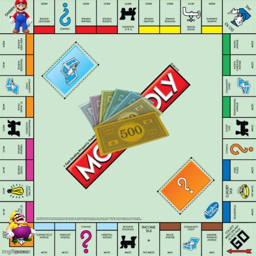 Wario rots in jail while Mario lands on free parking and collects the money in the center.mp3 | image tagged in monopoly,wario dies | made w/ Imgflip meme maker