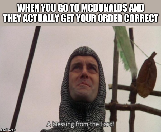 Imagine | WHEN YOU GO TO MCDONALDS AND THEY ACTUALLY GET YOUR ORDER CORRECT | image tagged in a blessing from the lord | made w/ Imgflip meme maker