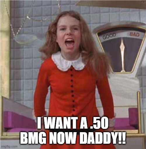 Veruca Salt | I WANT A .50 BMG NOW DADDY!! | image tagged in veruca salt | made w/ Imgflip meme maker