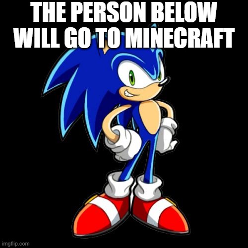 You're Too Slow Sonic | THE PERSON BELOW WILL GO TO MINECRAFT | image tagged in memes,you're too slow sonic | made w/ Imgflip meme maker
