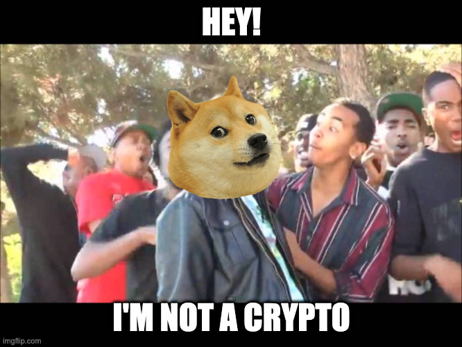 DOGE - I'm not a crypto | HEY! I'M NOT A CRYPTO | image tagged in i'm not a rapper | made w/ Imgflip meme maker