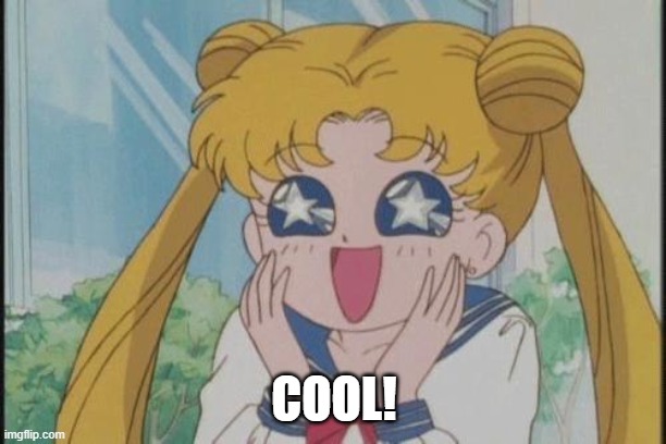 Sailor Moon Sparkly Eyes | COOL! | image tagged in sailor moon sparkly eyes | made w/ Imgflip meme maker