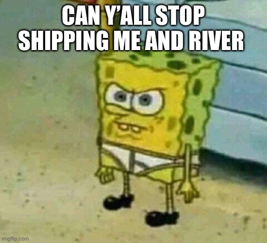 Idk what this temp is but that’s besides the point- please stop | CAN Y’ALL STOP SHIPPING ME AND RIVER | image tagged in angy sponge temp | made w/ Imgflip meme maker