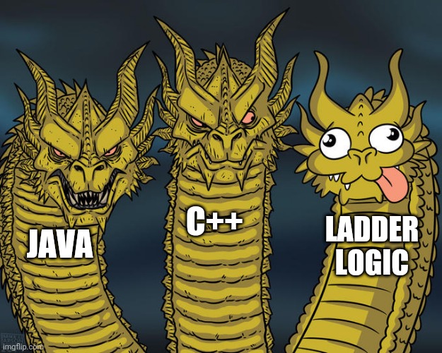 Three-headed Dragon | C++; LADDER LOGIC; JAVA | image tagged in three-headed dragon,PLC | made w/ Imgflip meme maker
