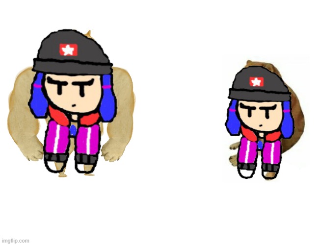 there is no meme, just heroine bibi shoulder OC | image tagged in memes,buff doge vs cheems | made w/ Imgflip meme maker