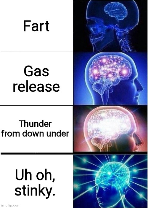 I got no inspiration any more. | Fart; Gas release; Thunder from down under; Uh oh, stinky. | image tagged in memes,expanding brain | made w/ Imgflip meme maker