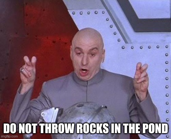 Old people be sayin | DO NOT THROW ROCKS IN THE POND | image tagged in memes,dr evil laser | made w/ Imgflip meme maker