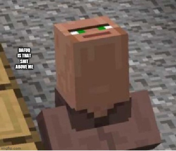 Minecraft Villager Looking Up | DAFUQ IS THAT SHIT ABOVE ME | image tagged in minecraft villager looking up | made w/ Imgflip meme maker